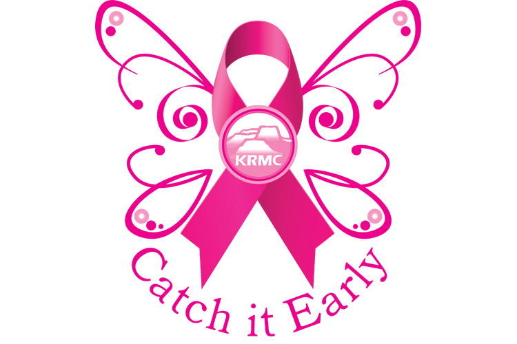 KRMC Catch It Early program logo is a pink ribbon with butterfly wings