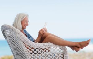 woman reading outside